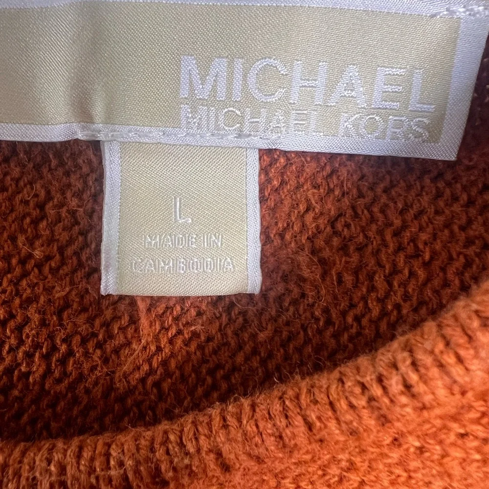 MICHAEL KORS Sweater Womens L Rust Color Pullover Gold‎ Back Zipper Long Sleeve!